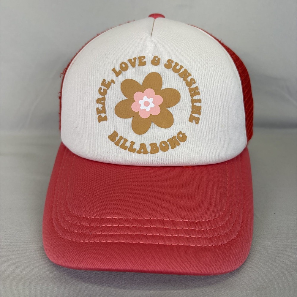 Billabong Trucker Hat Peace Love Sunshine Womens OS Red White Floral Snapback